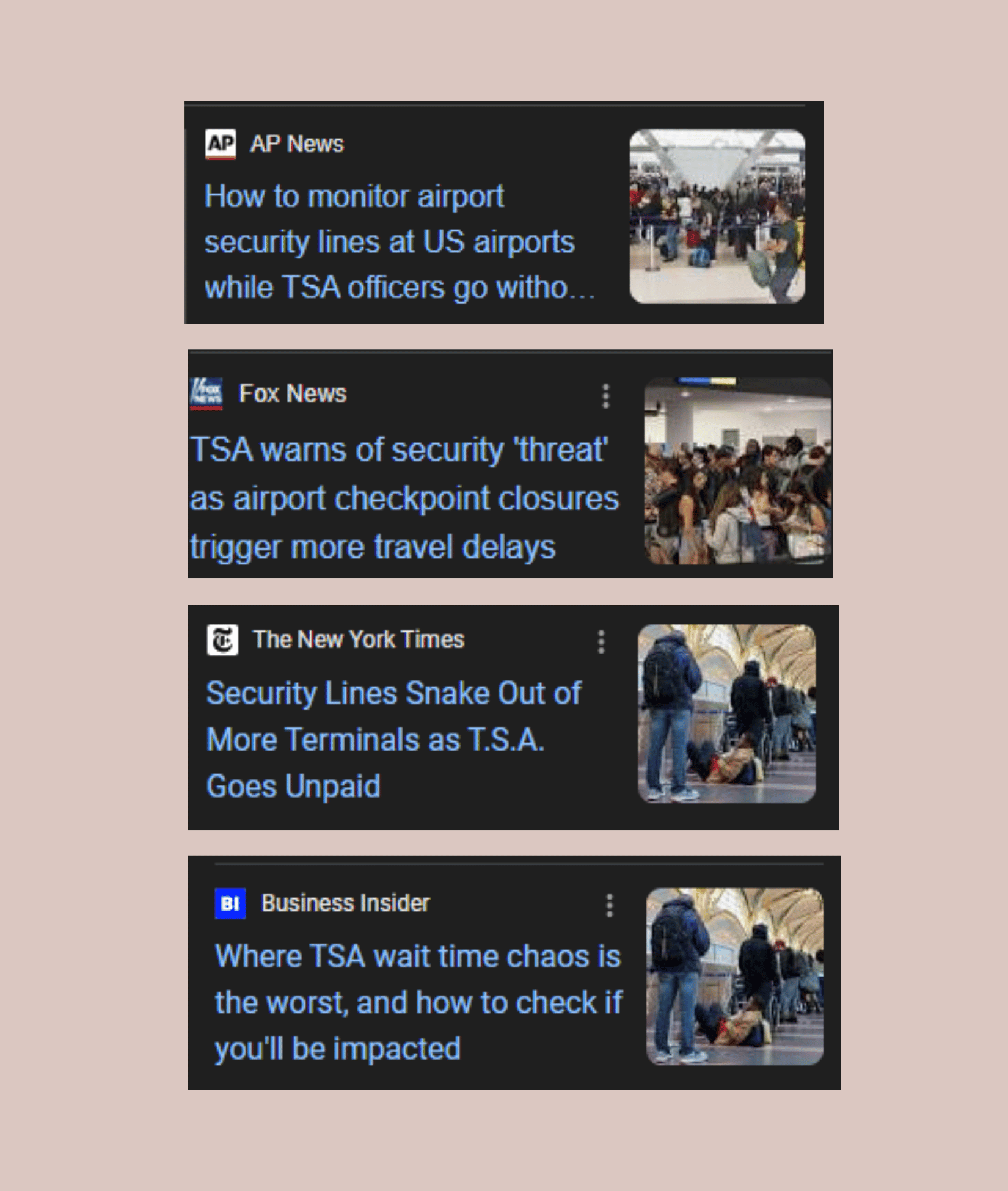 Image showing 4 headlines from different media outlets